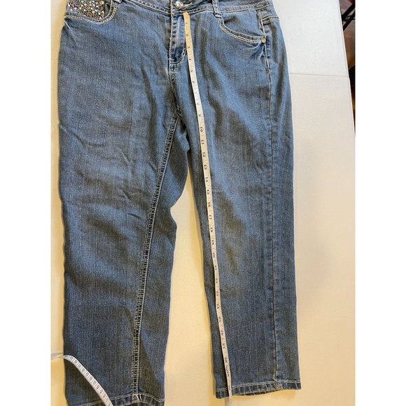 Roz & Ali Womens Jeans Straight Leg Mid Rise Stretch Sequin Pockets Blue Size 10 - Picture 5 of 10